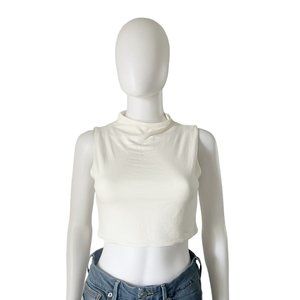 Naked Wardrobe Sleeveless Mock Neck Crop Top Large New White